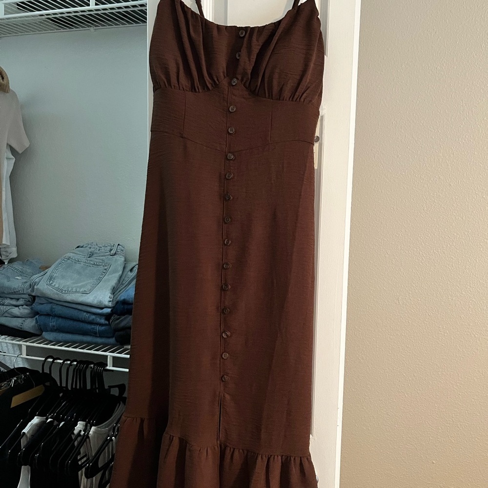 Elegant Brown Button-Down Dress